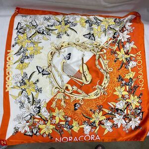 Noracora Orange White Floral Silk Scarf 22” X 22”